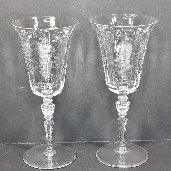 Water Goblet Rembrandt by Rock Sharpe Vtg 7.75" Floral Lot of 2 - Picture 1 of 12